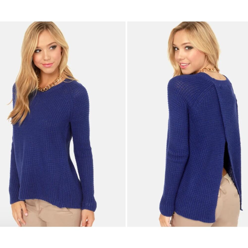 Olive & Oak Blue Honest to Goodness Knit Sweater with Open Back, Sz S